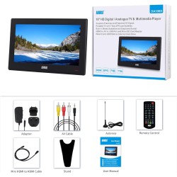August DA100D - TV Portable 10" TNT HD avec Enregistreur Intégré, HDMI/USB/AV - Petite TV Numérique Analogique, Alimentation Sec
