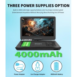 KCR Lecteur DVD portable 15,6 pouces pour enfants et voiture, écran LED de 15,6 pouces, tuner DVB-T2, batterie rechargeable, USB