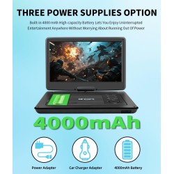 KCR Lecteur DVD portable 15,6 pouces pour enfants et voiture, écran LED de 15,6 pouces, tuner DVB-T2, batterie rechargeable, USB