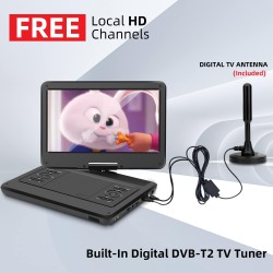 KCR 14 Pouces TV Portable/Lecteur DVD Combo avec écran LED Rotatif HD et Tuner TV DVB-T2 numérique/USB/HDMI/AV/Audio, Batterie i