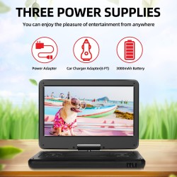 KCR 14 Pouces TV Portable/Lecteur DVD Combo avec écran LED Rotatif HD et Tuner TV DVB-T2 numérique/USB/HDMI/AV/Audio, Batterie i