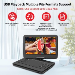 KCR 14 Pouces TV Portable/Lecteur DVD Combo avec écran LED Rotatif HD et Tuner TV DVB-T2 numérique/USB/HDMI/AV/Audio, Batterie i