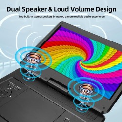 KCR 14 Pouces TV Portable/Lecteur DVD Combo avec écran LED Rotatif HD et Tuner TV DVB-T2 numérique/USB/HDMI/AV/Audio, Batterie i