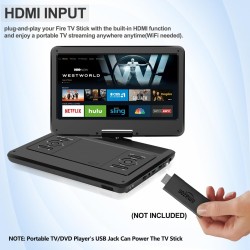 KCR 14 Pouces TV Portable/Lecteur DVD Combo avec écran LED Rotatif HD et Tuner TV DVB-T2 numérique/USB/HDMI/AV/Audio, Batterie i
