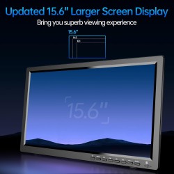 Desobry Télévision Portable 15,6 Pouces HD 1080P - TV Camping avec Batterie 3000mAh, Tuner DVB-T2, HDMI/USB/AV - pour Caravane, 