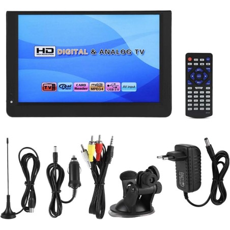 12 Pouces TV Portable,1080P 16: 9LED Mini-télévision Portable Lecteur de télévision numérique avec Chargeur de Voiture 12V pour 