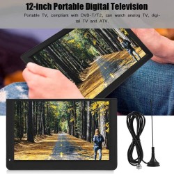 12 Pouces TV Portable,1080P 16: 9LED Mini-télévision Portable Lecteur de télévision numérique avec Chargeur de Voiture 12V pour 