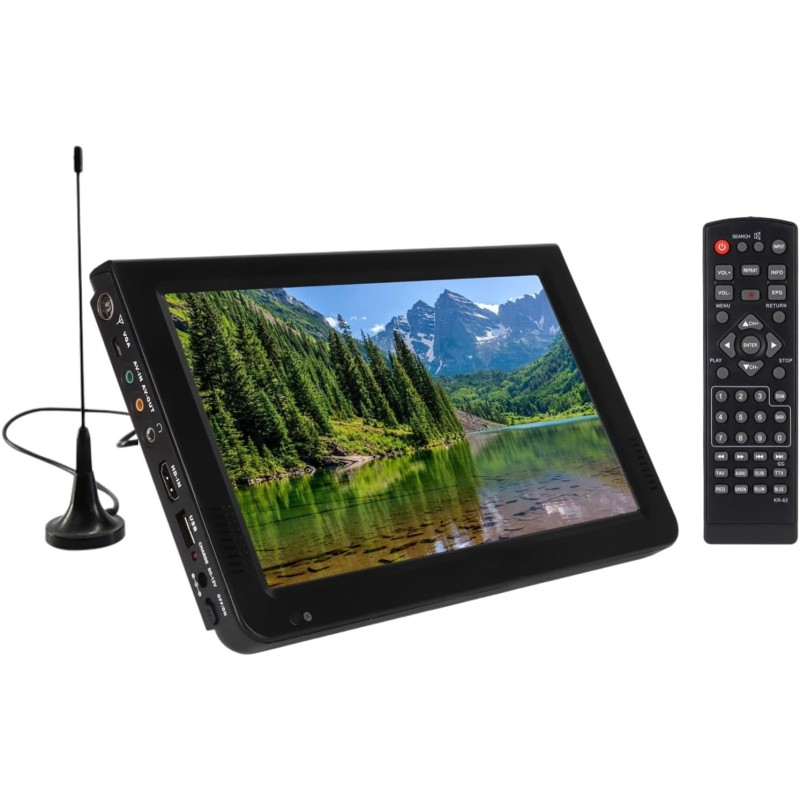 Téléviseur Portable 10 Pouces 16:9 TFT LED 1080P Mini Téléviseur Portable Rechargeable avec Réception Forte, Support Pliable, Té