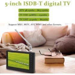 Téléviseur Portable 5 Pouces, 1080P ISDB T Pocket TV Numérique Compact TV, avec Batterie Rechargeable 1500 MAh, Prise en Charge 