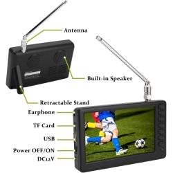 Téléviseur Portable 5 Pouces, 1080P ISDB T Pocket TV Numérique Compact TV, avec Batterie Rechargeable 1500 MAh, Prise en Charge 