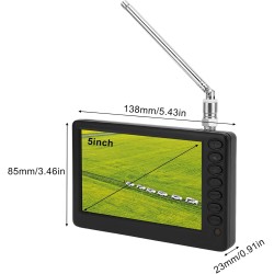 Téléviseur Portable 5 Pouces, 1080P ISDB T Pocket TV Numérique Compact TV, avec Batterie Rechargeable 1500 MAh, Prise en Charge 