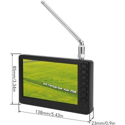 GOWENIC Téléviseur Portable 5 Pouces avec Support, Mini Télévision Numérique Rechargeable 1080p, Conforme ISDB T, pour la Pêche,