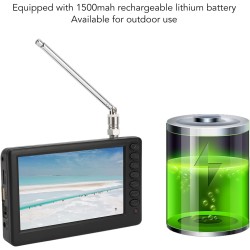 GOWENIC Téléviseur Portable 5 Pouces avec Support, Mini Télévision Numérique Rechargeable 1080p, Conforme ISDB T, pour la Pêche,