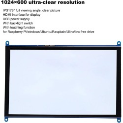 ASHATA pour L'écran D'affichage, 10 Pouces 1024 X 600 IPS HD HDMI Commutateur de Rétroéclairage D'écran avec Fonction Tactile, p