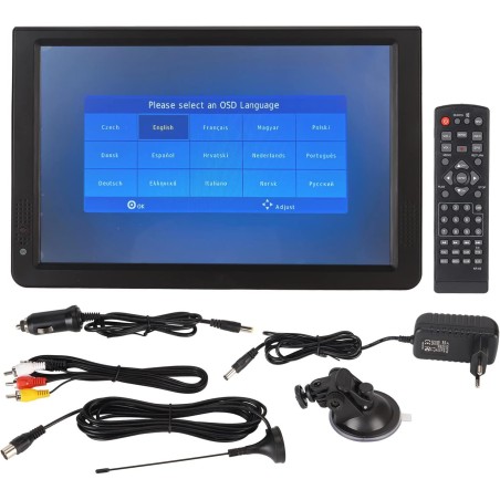 Téléviseur Portable 12 Pouces, Téléviseur Numérique LED 1080p DVBT/T2 avec Port USB et Emplacement pour Carte de Stockage, TV LE