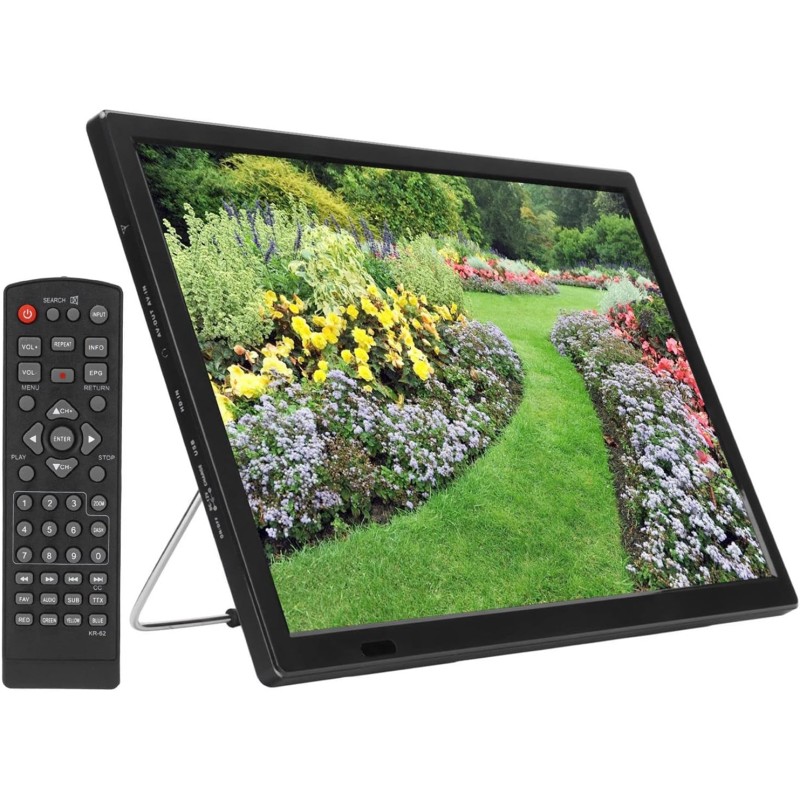 Téléviseur numérique portable 16 pouces, écran TFT HD 1080p, téléviseur LED TNT, signal rechargeable, moniteur de télévision num