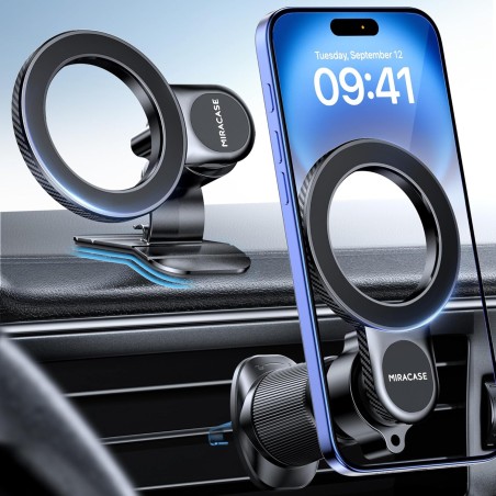 Miracase [2 en 1] Support Telephone Voiture pour Magsafe 2025 Super Magnétique 360°Rotation Aimant Telephone Voiture pour iPhone