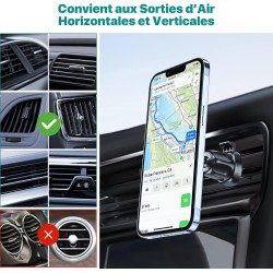 Miracase Support Téléphone Voiture, 2025 Clip D'aération en Métal Aimant, [6X] N52 NdFeB Magnetique Porte Telephone Compatible a