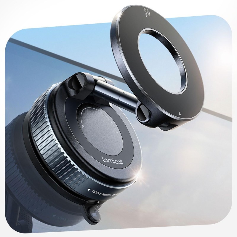 Lamicall Support Telephone Voiture pour MagSafe - [Ventouse à Vide & 24X N55] 360° Rotation, Porte Voiture pour Tableau de Bord/