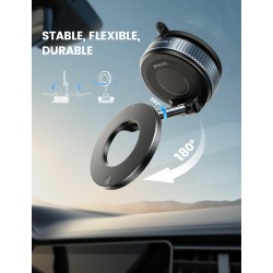 Lamicall Support Telephone Voiture pour MagSafe - [Ventouse à Vide & 24X N55] 360° Rotation, Porte Voiture pour Tableau de Bord/