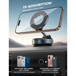 Lamicall Support Telephone Voiture pour MagSafe - [Ventouse à Vide & 24X N55] 360° Rotation, Porte Voiture pour Tableau de Bord/