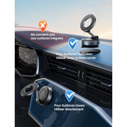 Lamicall Support Telephone Voiture pour MagSafe - [Ventouse à Vide & 24X N55] 360° Rotation, Porte Voiture pour Tableau de Bord/