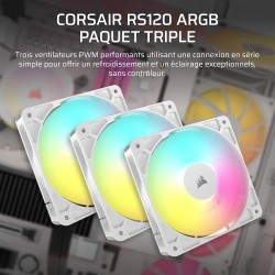 CORSAIR RS120 ARGB 120mm Ventilateurs PWM – Connexion Daisy-Chain – Faible Bruit – Roulement à Dôme Magnétique – Paquet Triple –