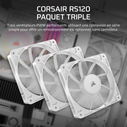 CORSAIR RS120 120mm Ventilateurs PWM – Connexion Daisy-Chain – Faible Bruit – Roulement à Dôme Magnétique – Paquet Triple – Blan