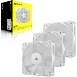 CORSAIR RS120 120mm Ventilateurs PWM – Connexion Daisy-Chain – Faible Bruit – Roulement à Dôme Magnétique – Paquet Triple – Blan