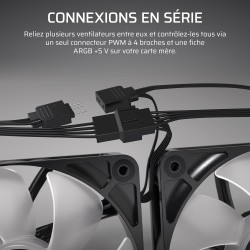 CORSAIR RS120 ARGB 120mm Ventilateurs PWM – Connexion Daisy-Chain – Faible Bruit – Roulement à Dôme Magnétique – Paquet Triple –