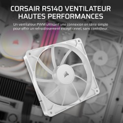 CORSAIR RS140 140mm Ventilateur PWM – Connexion Daisy-Chain – Faible Bruit – Roulement à Dôme Magnétique – Paquet Unique – Blanc