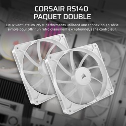 CORSAIR RS140 140mm Ventilateurs PWM – Connexion Daisy-Chain – Faible Bruit – Roulement à Dôme Magnétique – Paquet Double – Blan