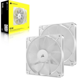 CORSAIR RS140 140mm Ventilateurs PWM – Connexion Daisy-Chain – Faible Bruit – Roulement à Dôme Magnétique – Paquet Double – Blan