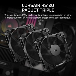CORSAIR RS120 120mm Ventilateurs PWM – Connexion Daisy-Chain – Faible Bruit – Roulement à Dôme Magnétique – Paquet Triple – Noir