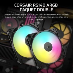 CORSAIR RS140 ARGB 140mm Ventilateurs PWM – Connexion Daisy-Chain – Faible Bruit – Roulement à Dôme Magnétique – Paquet Double –