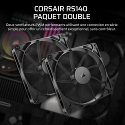 CORSAIR RS140 140mm Ventilateurs PWM – Connexion Daisy-Chain – Faible Bruit – Roulement à Dôme Magnétique – Paquet Double – Noir