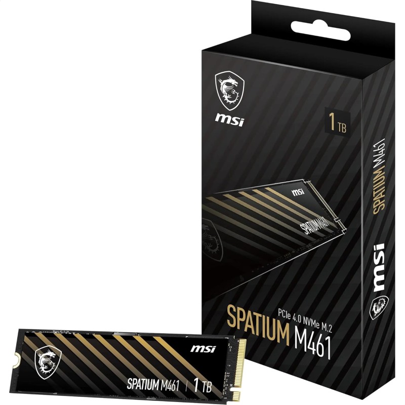 MSI SPATIUM M461 PCIe 4.0 NVMe M.2 1TB - Disque SSD Interne 1 to, PCIe 4.0 NVMe M.2, Lecture 5000 MB/s & Écriture 3200 MB/s, 3D 