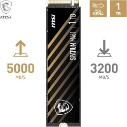 MSI SPATIUM M461 PCIe 4.0 NVMe M.2 1TB - Disque SSD Interne 1 to, PCIe 4.0 NVMe M.2, Lecture 5000 MB/s & Écriture 3200 MB/s, 3D 