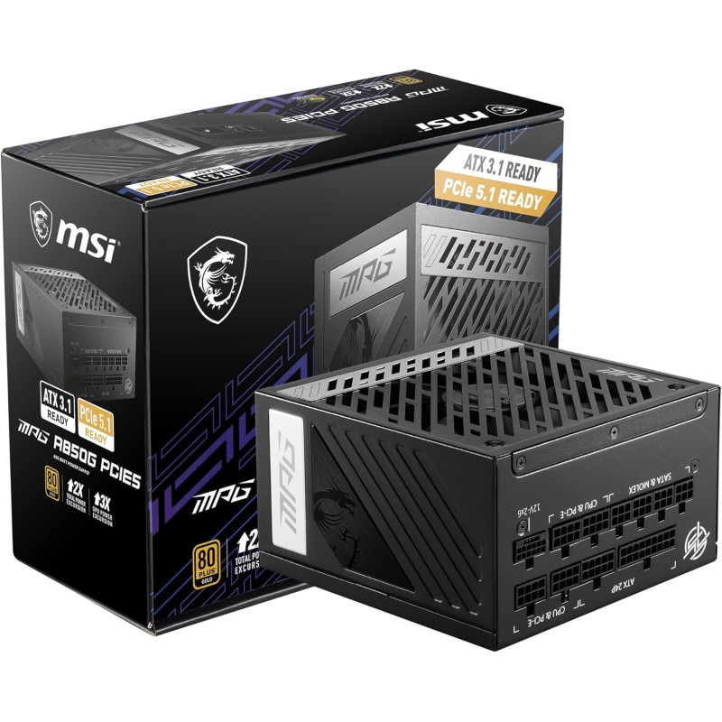 Msi mpg a850g pcie5 alimentation, prise eu - 850w, certifiée 80 plus or, atx 3.0 entièrement modulaire, support gpu pcie 5.0, co