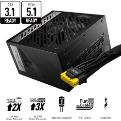 Msi mpg a850g pcie5 alimentation, prise eu - 850w, certifiée 80 plus or, atx 3.0 entièrement modulaire, support gpu pcie 5.0, co
