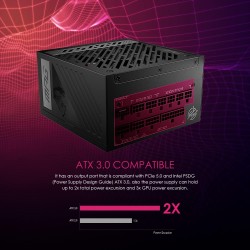 Msi mpg a850g pcie5 alimentation, prise eu - 850w, certifiée 80 plus or, atx 3.0 entièrement modulaire, support gpu pcie 5.0, co