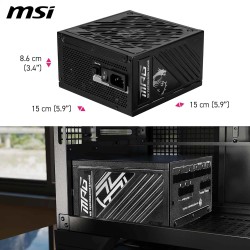 Msi mpg a850gs pcie5 bloc d'alimentation prise eu, 850w, certifié 80 plus or, atx 3.1, compatible pcie 5.1, deux câbles 12v-2x6 