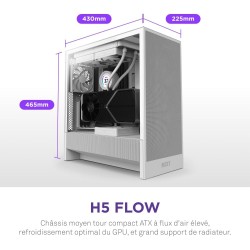 NZXT H5 Flow - Boîtier de PC Gaming Compact Moyen Tour ATX - Flux d'air élevé - 2 × Ventilateurs de 120 mm Inclus - Support de r