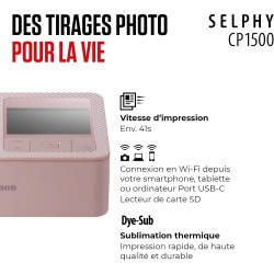 Canon selphy cp1500 imprimante photo portable – impression sans fil, impressions durables, connectivité usb-c & carte sd – impri