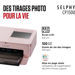 Canon selphy cp1500 imprimante photo portable – impression sans fil, impressions durables, connectivité usb-c & carte sd – impri
