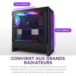 NZXT H5 Flow RGB - Boîtier de PC Gaming Compact Moyen Tour ATX - Flux d'air élevé - F360 RGBCore (CV) Inclus - Support de radiat