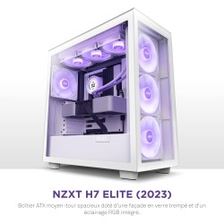 NZXT H7 Elite Blanc – CM-H71EW-02 - Boîtier Gaming Compact - Airflow élevé – Panneaux Avant et latéral en Verre trempé – Cable M