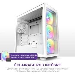 NZXT H7 Elite Blanc – CM-H71EW-02 - Boîtier Gaming Compact - Airflow élevé – Panneaux Avant et latéral en Verre trempé – Cable M