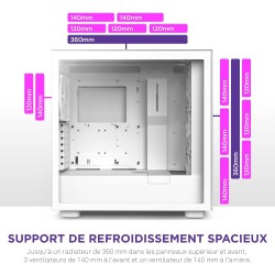 NZXT H7 Elite Blanc – CM-H71EW-02 - Boîtier Gaming Compact - Airflow élevé – Panneaux Avant et latéral en Verre trempé – Cable M