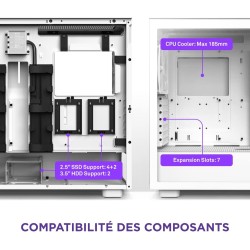 NZXT H7 Elite Blanc – CM-H71EW-02 - Boîtier Gaming Compact - Airflow élevé – Panneaux Avant et latéral en Verre trempé – Cable M